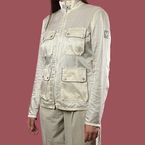 Belstaff Silver Label Vintage Women's Moto Jacket - 44 M White Nylon Reflective - Picture 1 of 10