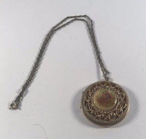 Vintage goldfarbene Kamee Medaillon-Porzellan-filifree-15" Kette - Bild 1 von 4