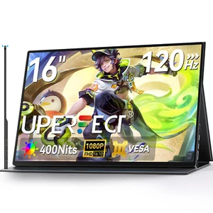 UPERFECT 16" 120Hz Portable Monitor 1200P USB C HDMI Frameless Extend HDR Screen - Picture 1 of 10