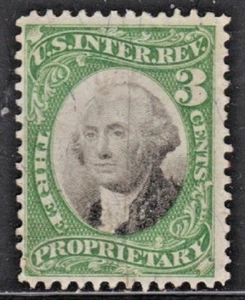 US PROPRIETARY (Scott RB3a) 1871 3c green & black on Violet Paper USED - Picture 1 of 1