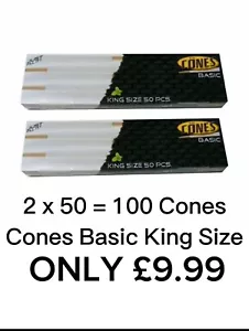 2 X 50 = 100 Cones Basic Premium King Size Thin Cigarette Paper Pre-Rolled Cones - Picture 1 of 2