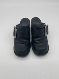 Harley Davidson Women’s Leather Clogs Sz 6 Harley Buckle Chunky Heel 3” Black - Picture 1 of 10