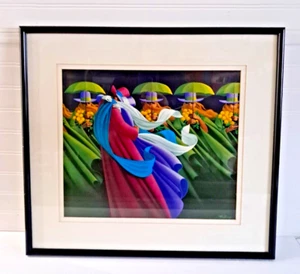 Claude Theberge Kunstdruck Umarmung Paar Regenschirme Passepartout gerahmt 21x19 - Bild 1 von 15