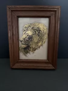 VINTAGE Gold Foil Lion Art by Cecile Curtis MCM Framed - Picture 1 of 13