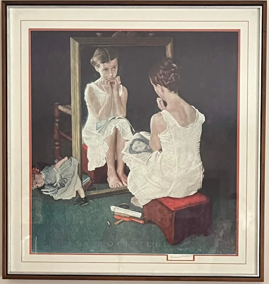 Norman Rockwell 镜子女孩手工签名拼贴 — 第 1/3 张图片