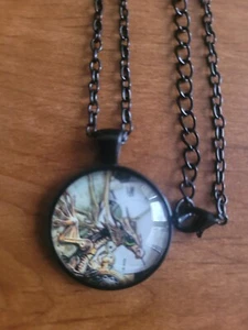 Steampunk Pendant Necklace Clock Shape Animal Pattern NEW  - Picture 1 of 4