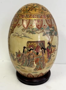 Vintage Satsuma 12" Japan Porcelain Egg Large Antique Royal Meeting? w/Stand - Picture 1 of 10