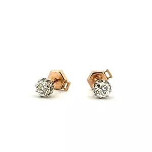 Puces en diamant taille ancienne , boucles d'oreilles or 18 carats bicolore - Picture 1 of 10