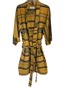 Arloom Southwest Boho Yellow & Navy Striped Cotton Kimono Robe With Waist Tie - Picture 1 of 7