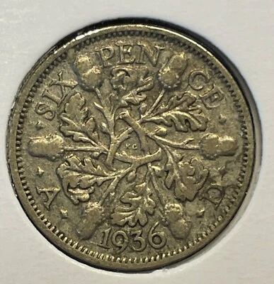 Gran Bretaña 6 peniques 1936 George V KM#832 .500Ag plata aVF B1793 Foto 1 de 4