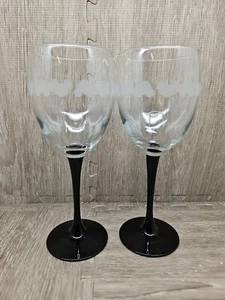 Disney Mickey Mouse Icon Frosted 7 3/4" Clear Glass Pair of Wine Glasses - Picture 1 of 8