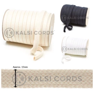 15MM FLAT COTTON TUBULAR BRAID DRAWSTRING DRAW CORD FOR HOODIES & JOGGERS - Picture 1 of 7