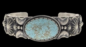 Natural #8 Turquoise Bracelet By Navajo Artist Derrick Gordon - Picture 1 of 5