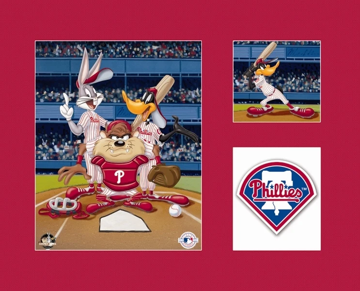 Looney Tunes Philadelphia PHILLIES Bugs Taz Lucas Béisbol Litografía Arte Alfombra Roja Foto 1 de 1