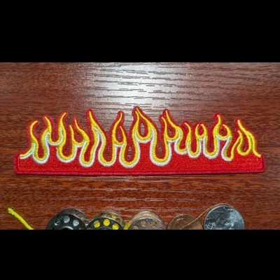 Pocket Flames Patch Hell Fire Goth Punk Emo Biker Embroidered Iron On 1.25x5" - Image 1 of 3