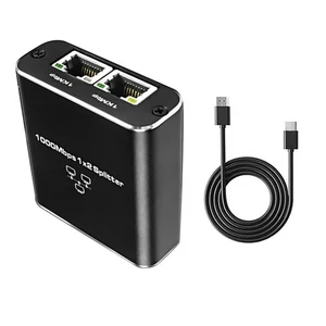 New 1 to 2 Out Network Splitter 1000Mbps RJ45 Ethernet Splitter with USB Cable - Afbeelding 1 van 21