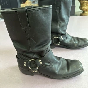 Frye Men's Black Leather Harness Motorcycle Boots 12r Size 11.5 Vintage Biker - Picture 1 of 9