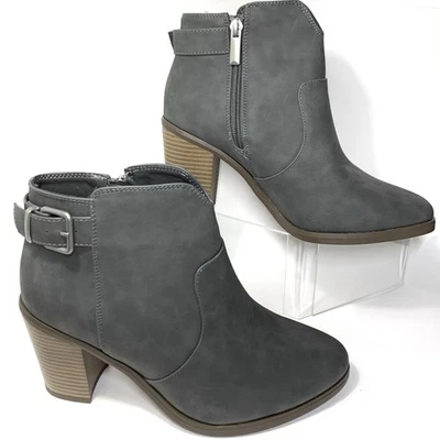 Just Fab Olly Gray Booties Silver Buckle 3.5” Heel Inside Zip Womens Size 8 Wide - Image 1 of 4