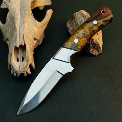 Cuchillo Damasco/Acero 8.6" Listo para Regalo Full Tang Hunt it Hunt + Funda de Cuero Foto 1 de 4