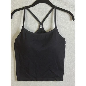Top corto UNIQLO para mujer extra grande acanalado espalda deportiva negro ropa deportiva yoga - Imagen 1 de 9