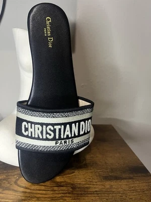 Christian Dior Dway Deep Black Fabric Slides Sandals Shoes   - Image 1 of 3