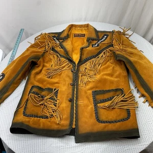 3B WEST Tansmith Wildleder Leder Fransen Perlen Indianer Stil Jacke Gr. XXL - Bild 1 von 11