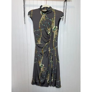 NWT Class Roberto Cavalli Brown Snakes Print Jersey Midi Dress Ruched Size 8 - Picture 1 of 7
