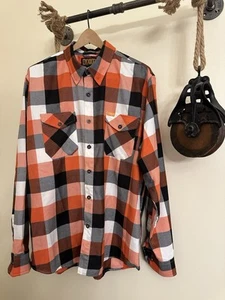 Dixxon Flannel Ironhead WTF Plaid Flannel Button Shirt Men XL Orange Black White - Bild 1 von 7