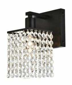 Crystal Wall Sconce Black Bathroom Vanity Bedroom Dining Room Hallway Lighting - Picture 1 of 7