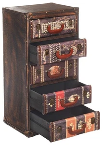 Kommode Kofferregal Dekorregal Kofferoptik TAFARI MDF m. 5 Schubladen Kunstleder - Bild 1 von 7