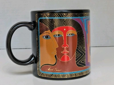 Taza de café de gres Art Deco 1988 Laurel Burch oro antiguos antepasados vintage Foto 1 de 4