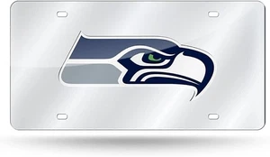 Seattle Seahawks Premium Laser Cut Tag License Plate, Mirrored Acrylic... - Picture 1 of 1