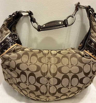 Coach Y2K Vintage Signature Jaquard & Leather Crescent Hobo 10611 Brown & Tan - Image 1 of 4