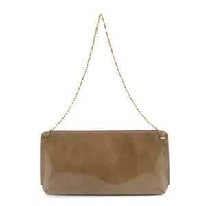 Auth Ferragamo Gancini Patent Leather Chain Shoulder Bag Beige Gold HDW Used F/S - Picture 1 of 24