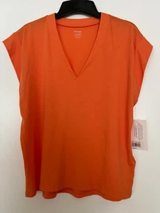 Neu mit Etikett Baumwollrahmen mittelhoher Bund V-Ausschnitt Mandarine T-Shirt Gr. L - Bild 1 von 5