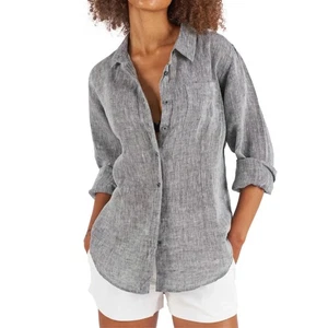 CAMIXA Lina Gray Melange Slim-Fit 100% Linen Button Shirt Sz XL - Picture 1 of 7