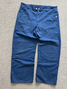 Vintage French Faded Blue Cotton Works Chore Distressed Canvas Pants - Picture 1 of 22