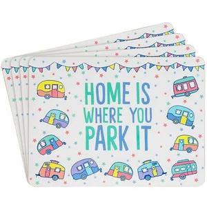 Set Of 4 Caravan Home Is Where You Park It Cork Dining Table Placemats 29cm - Picture 1 of 1