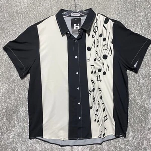 HAWALILI Music Notes Button Up Shirt Short Sleeve Party Casual 2XL - Picture 1 of 7