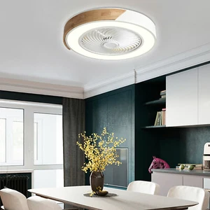 22 Inch Modern Ceiling Fan Light Round Semi Flush Mount Lamp Dimmable Remote - Picture 1 of 10