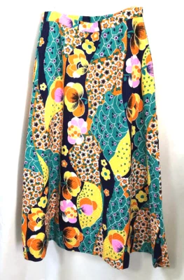 Malbe Originals 60s Vtg Quilted Maxi Skirt FAB bright multi color print sz 13-14 - Image 1 of 4