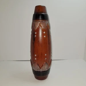 Wooden Vase Unique 12" Inch Hand Carved and Painted - Picture 1 of 5