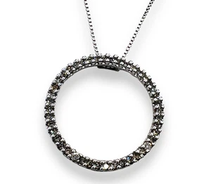 .25ct Natural Diamond Circle Round 10k White Gold Pendant With Chain 16" -1795 - Picture 1 of 10