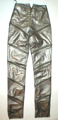 NUEVO CON ETIQUETAS $1250 Mujer 2 EU 38 Bronce Marrón Cuero Pantalones Cremalleras Diseñador Malandrino  Foto 1 de 4