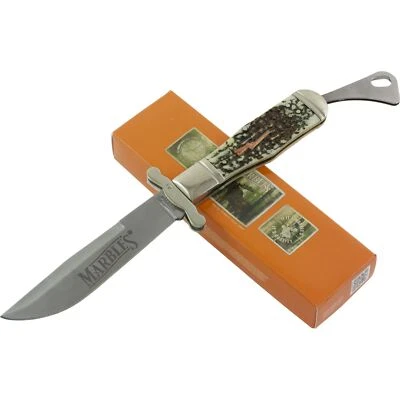 Marbles Imitation Stag Handles Safety Folder Pocket Knife MR416 Drop Point Blade - Image 1 of 2