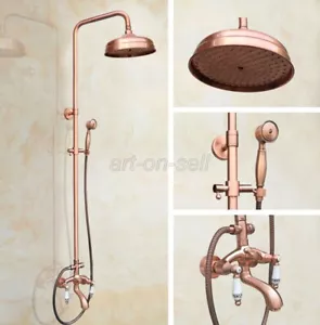 Red Copper Rainfall 8" Shower Faucet Set Shower System With Tub Spout Mixer Tap - Picture 1 of 9