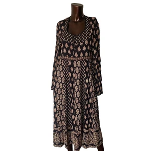 EAST ARISAN with ANOKHI Dress 10 Purple Hand Block Printed Round Neckline - Picture 1 of 24