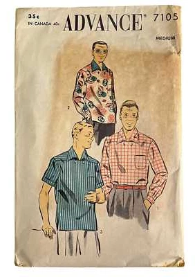 VINTAGE Advance Pattern 7105 Men's Pullover Shirt Sz Med Neck 15-15.5 1950's CUT - Image 1 of 4