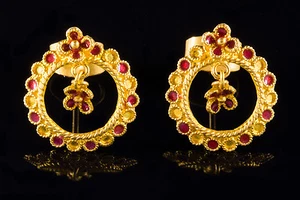 STUNNING PAIR of HANDMADE SOLID 22K GOLD STUD EARRING - Picture 1 of 3