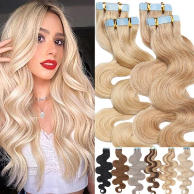 Cinta ondulada en extensiones de cabello humano Remy 100 % reales trama de piel onda corporal 150G 200G Foto 1 de 4